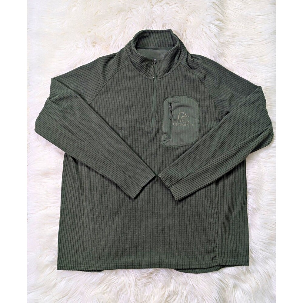 Ducks Unlimited Mens 3XL Green 1/4 Zip Pullover Sweater Cabincore Heritage
